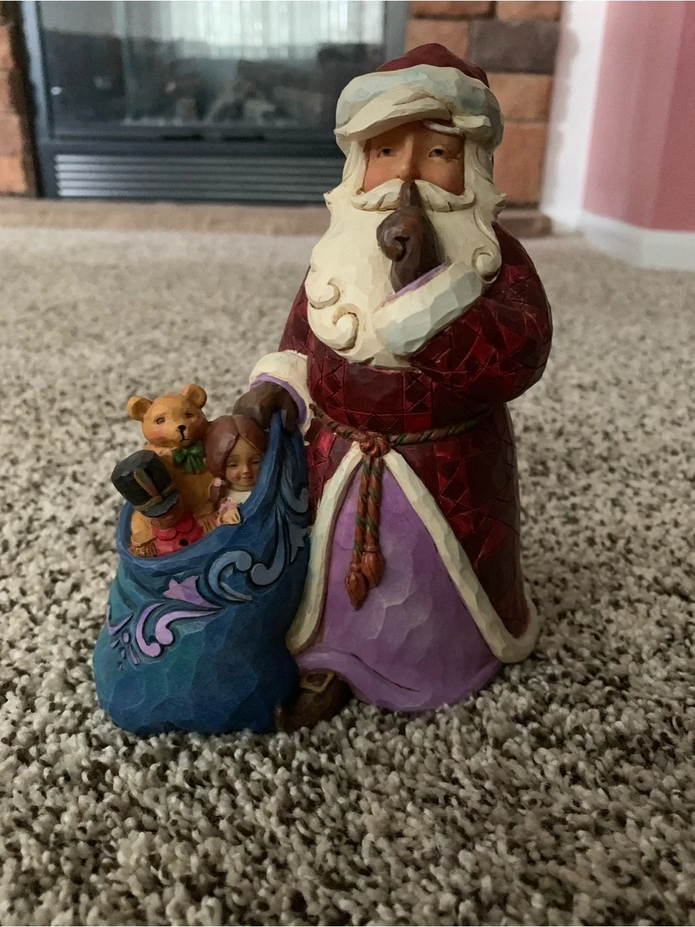 Jim Shore Hand-Painted Santa Figurine in Red, Blue, Purple and Cream